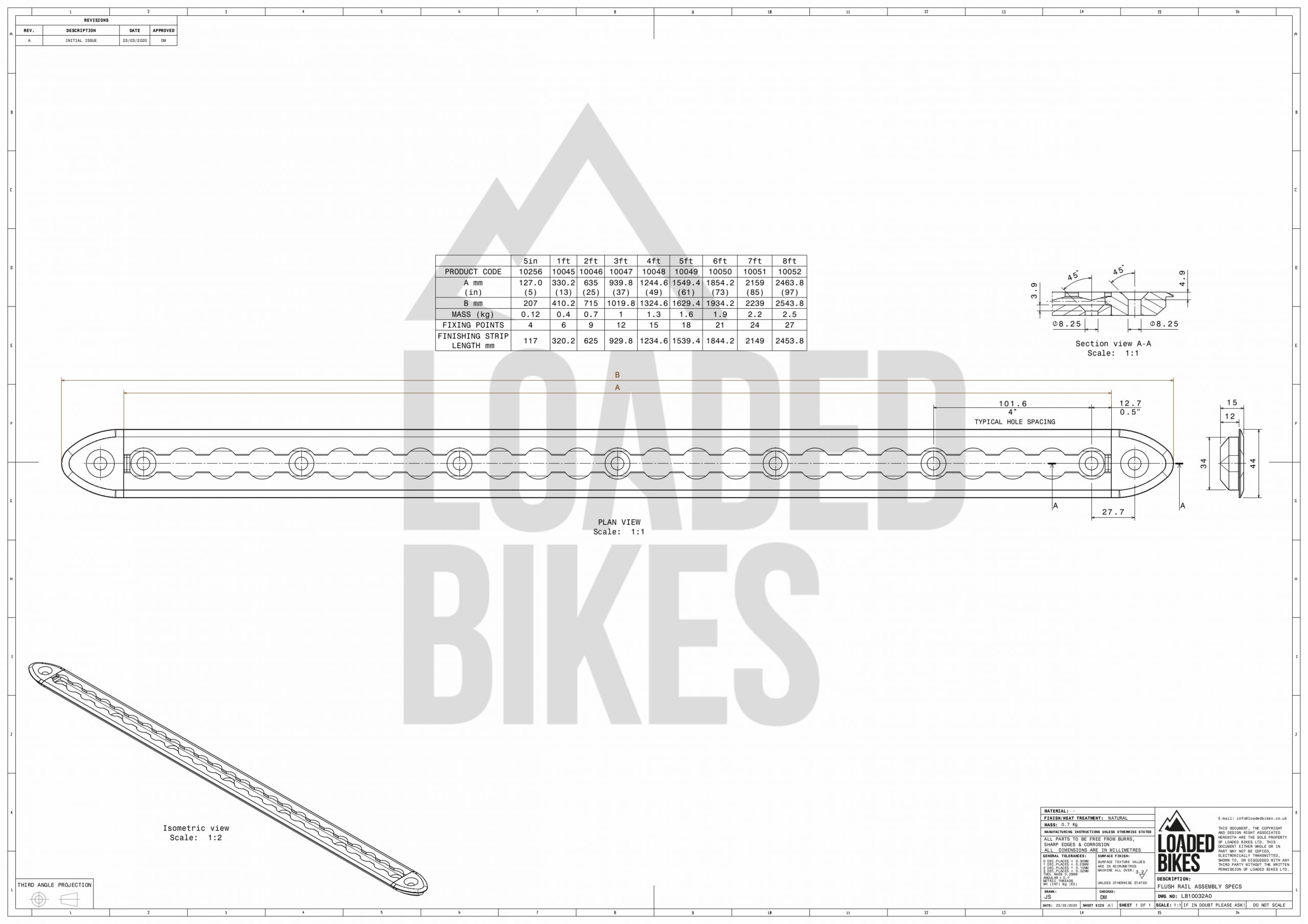 LB10032A0 FLUSH RAIL ASSEMBLY SPECS